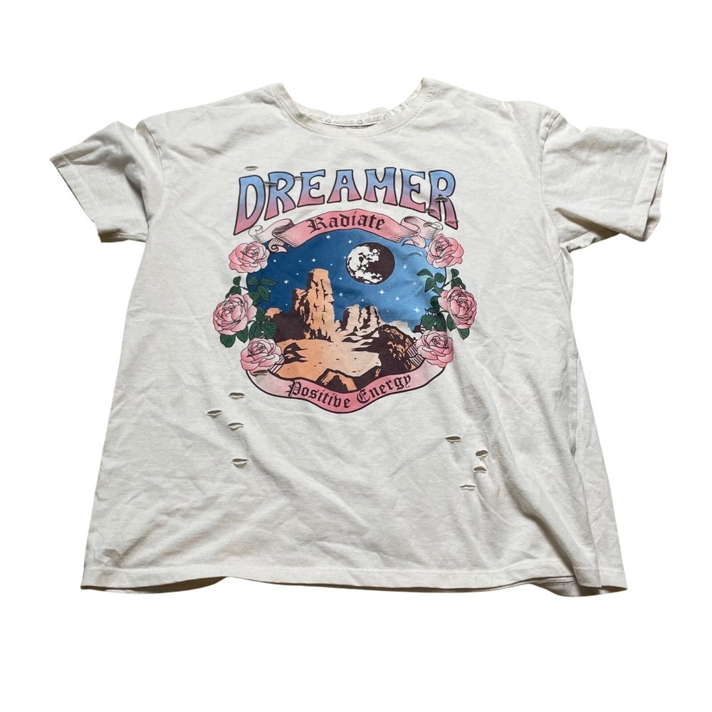 Recycled‎ Threads Dreamer Graphic T-Shirt Distressed Short Sleeve XL Thrashed